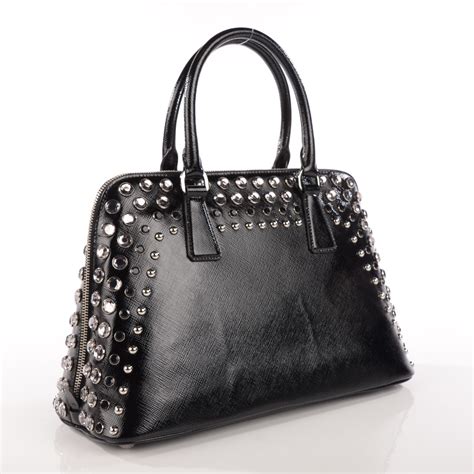 PRADA Saffiano Vernice Crystal Pyramid Bag Black